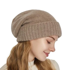 Cashmere Blend Satin Lined Beanie Hat Wool Winter Hats for Women Men Cuffed H... - Picture 1 of 8