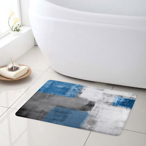 Blue Geometric Pattern Grey and White Bath Mat for Bathroom Mat Bath Rug Doormat