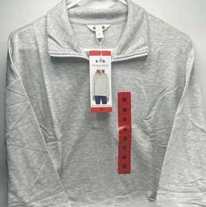Women's Size M Three Dots Cozy Soft Relaxed Quarter Zip Pullover Heather Gray - Picture 1 of 4
