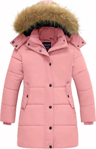 Girl'S Winter Jacket Long Puffer Coat Fleece Outerwear Jacket with Hood Waterpro - Picture 1 of 12