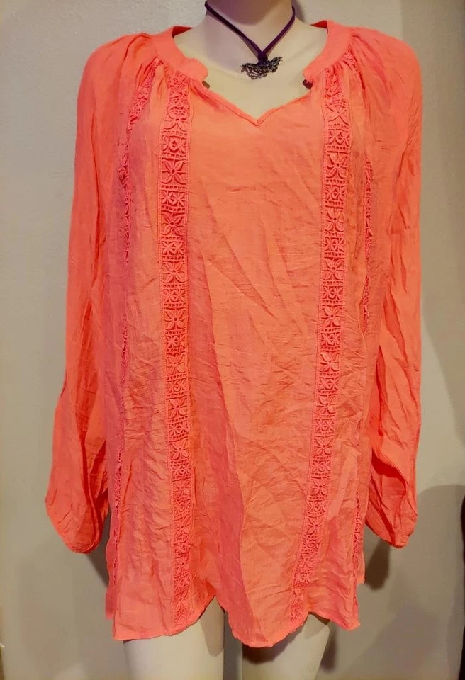 全新带标签 PER SE 女式 PLUS TRENDY 长袖上衣衬衫珊瑚橙色,尺寸 3X — 第 1/1 张图片