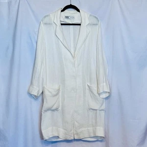 ZARA Women’s Linen Oversized Coat Textured Oyster White 2 Button Size XS - Picture 1 of 10