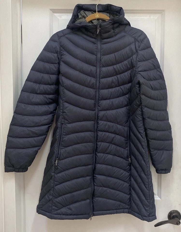 LL Bean Women’s Ultralight 850 Down Hooded Coat Three Quarter Length Blue Size M - Image 1 of 4