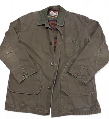 Vintage L.L. Bean Canvas Field Coat Jacket Green Flannel Lined Men’s XL  - Image 1 of 4