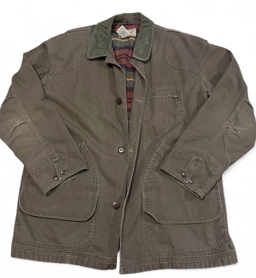 Vintage L.L. Abrigo de campo de lona Bean forrado de franela verde para hombre XL  Foto 1 de 4