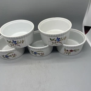5 Vtg Cordon Blue FRANCE BIA Ramekins Baking Ribbed Floral Flower - Picture 1 of 8