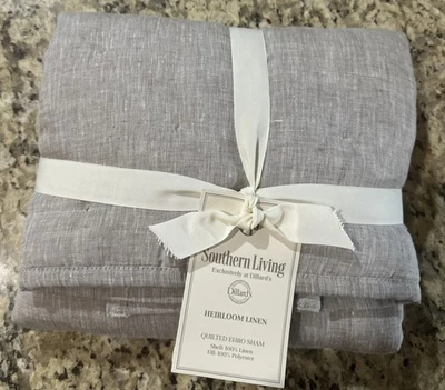 Nuevo con etiquetas Southern Living Heirloom lino acolchado farsa euro gris Foto 1 de 2