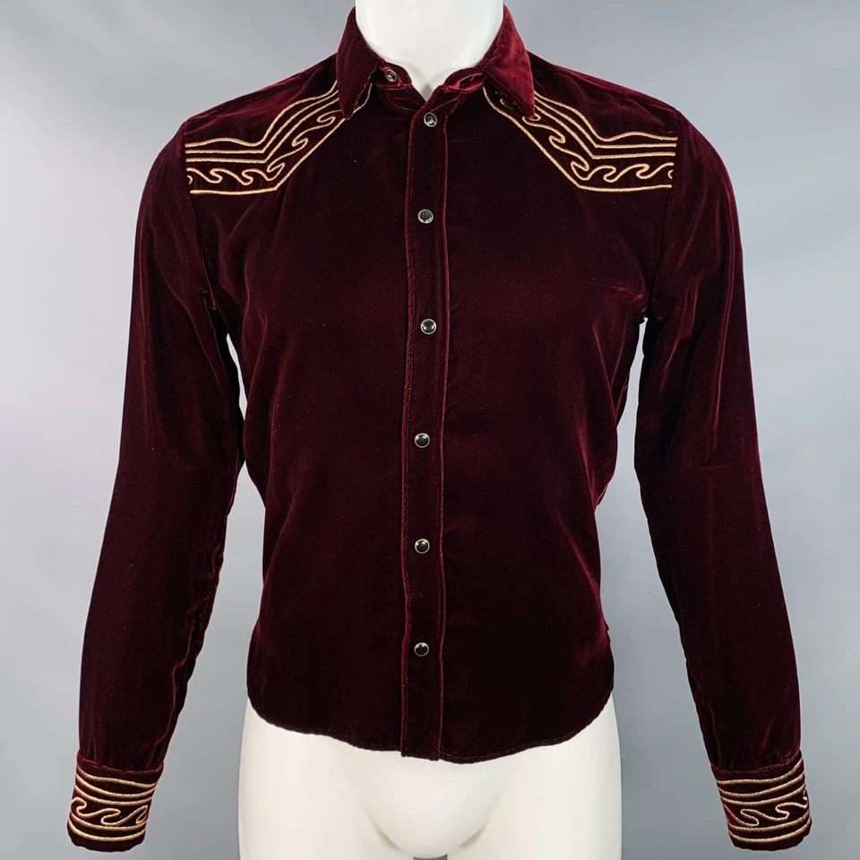 Camisa Occidental Manga Larga Terciopelo Borgoña Dorado Talla M SAINT LAURENT AW18 Foto 1 de 4