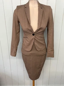 H&M Ladies Skirt Suit Size 6 Brown Black Checked Formal Business Classy Smart - Picture 1 of 4