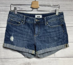 Paige Shorts Size 27 Womens Jimmy Jimmy Short Cuffed Stretch Blue Denim - Picture 1 of 7
