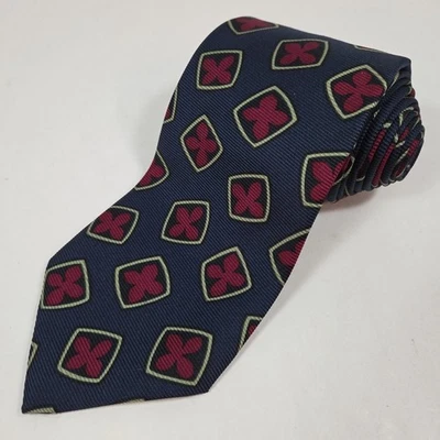Gravata polo Ralph Lauren gravata de seda azul vermelha geométrica 58 x 3,75 feita à mão nos EUA - Imagem 1 de 4