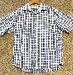 Bugatchi Uomo Shirt Mens Extra Large Blue White Button Up Short Sleeve - Picture 1 of 9