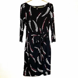 Ann Taylor Factory Etuikleid schwarz Blätter Muster Damen Gr. M 3/4 Arm - Bild 1 von 10