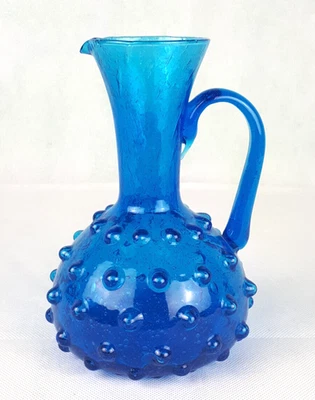 Empoli Henkelvase blau mit Noppen und Luftblasen im Glas - Bild 1 von 4