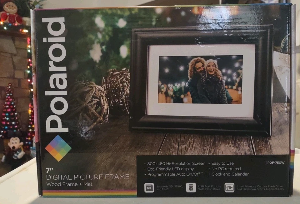 Polaroid 7" Digital Picture Frame - Wood Frame + Mat (PDF-750W) - Image 1 of 1