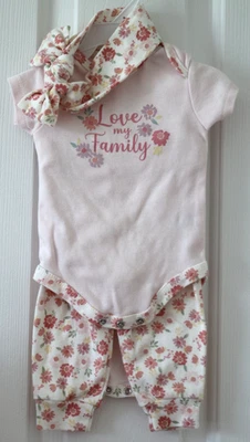 Conjunto de mameluco y diadema pantalón flor equipo bebé niña 3-6 meses no usado Foto 1 de 4