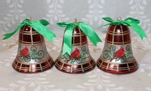 Light Up Illuminated Mercury Glass Bell Ornaments Red CARDINAL Set of 3 - Picture 1 of 13
