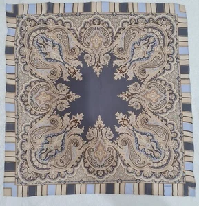BASLER LUXURIOUS SILK PAISLEY HAND ROLLED SCARF NECKERCHIEF BANDANA GARY BEIGE - Picture 1 of 5