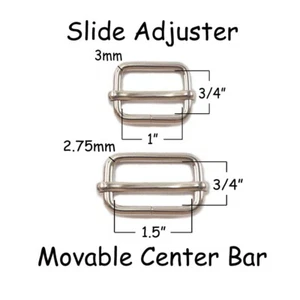 Metal Slide Triglide Purse Strap Adjuster Buckle - Movable Bar - Pick Size & Qty - Picture 1 of 3