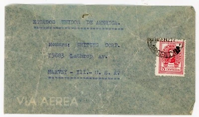 Cubierta de correo aéreo argentino 1947 a Whiting Corp, Harvey IL - 5c sello de San Martín Foto 1 de 2
