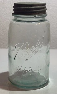 Vintage Blue Ball Mason Quart Jar Zinc Lid With Zinc Lid / Bubbles /Wavy - Imagen 1 de 3