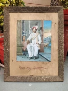 Pintura al óleo de hombre indio Gujarati de madera coleccionable floral enmarcado colgante de pared - Imagen 1 de 10