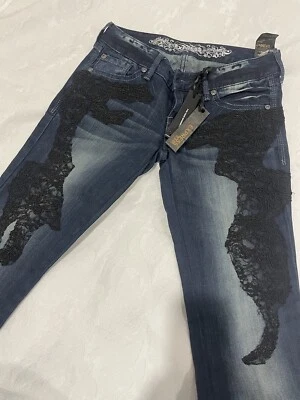 Express womens Zelda Slim Fit Ultra Low Rise Ultra Skinny Black Lace Jeans 00 - Image 1 of 4