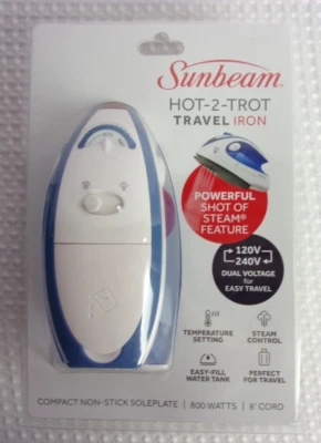Plancha de vapor compacta Sunbeam Hot-2-Trot suela antiadherente de viaje, 800 vatios, NUEVA Foto 1 de 4