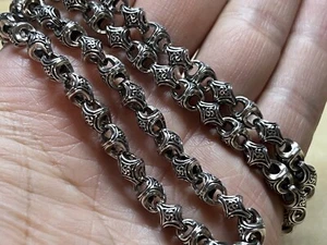Solid 925 Sterling Silver Mens Heavy Tibetan Bead Link Chain Clasp Necklace 65cm - Picture 1 of 10