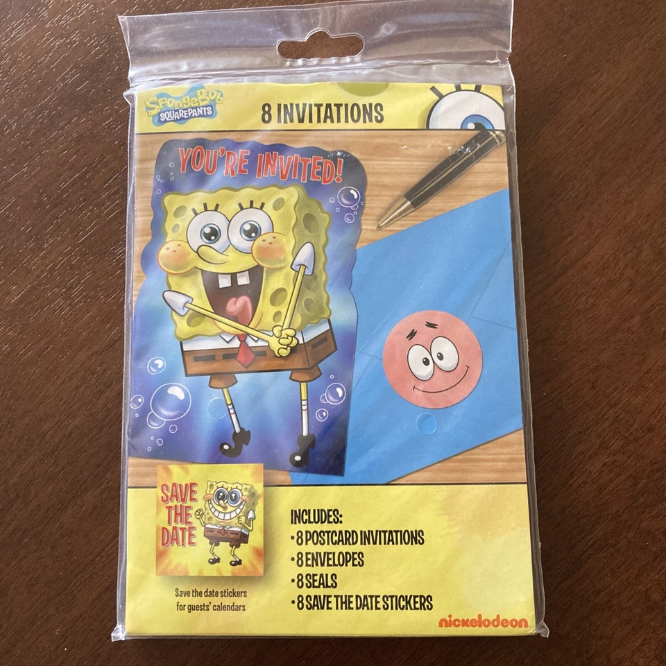 SpongeBob SquarePants Party Invitation Cards w/Envelopes & Seals 8pcs ~ NIP - Image 1 of 4