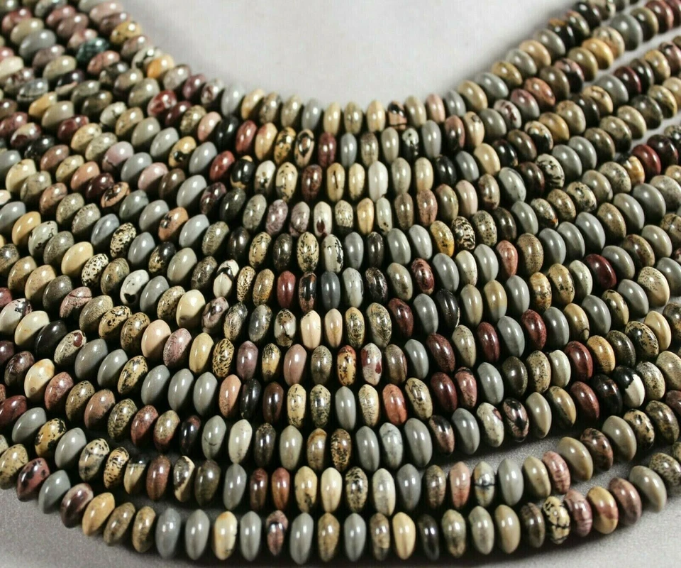 NATURAL CHOHUA ARTISTIC JASPER 5x8MM RONDELLE  BEADS 16" STRAND  - Image 1 of 2