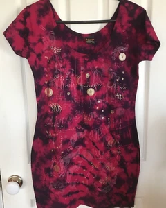 Arlunya Designs Women's Indigenous T Shirt Dress XL Tie Dye Crimson Gold Fitted - Picture 1 of 18