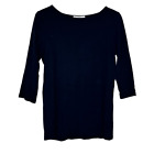 Zara Basic Quarter Sleeve Boat Neck Cotton T-Shirt Black Large