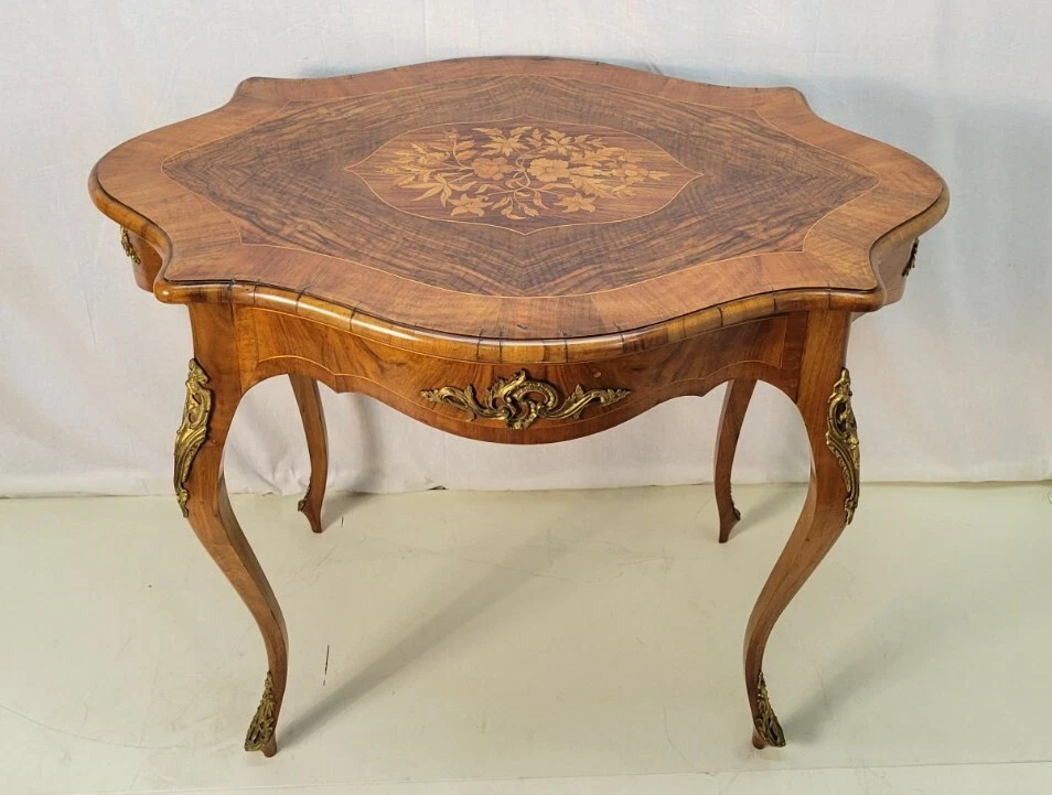 19th Century French Inlaid Black Walnut Center Table - Antique Elegance - Image 1 of 4