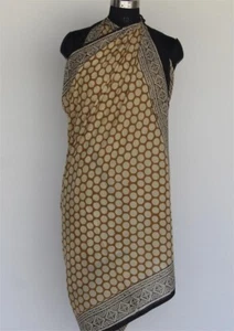 India Cotton Sarong Block Print Cotton Golden Hand Made Sarong Bikini Cover Up - Picture 1 of 6