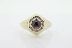 14k Red Tourmaline Antique Ring. Bezel set Round Cabochon Tourmaline solitaire - Picture 1 of 7