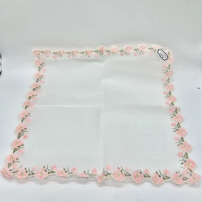 Pegatina festoneada vintage Lg blanca con flores flocadas rosas pañuelo Foto 1 de 4