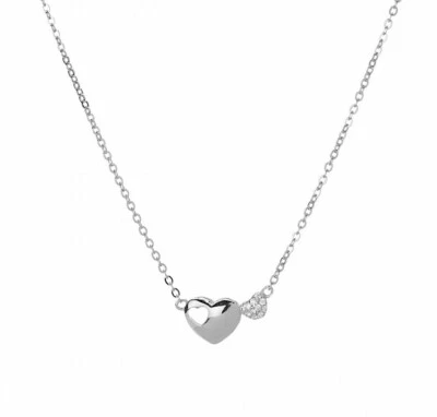 Collana Donna Argento 925 Catenina Punto Luce Pendente Cuore Cristal Oro Bianco - Immagine 1 di 4