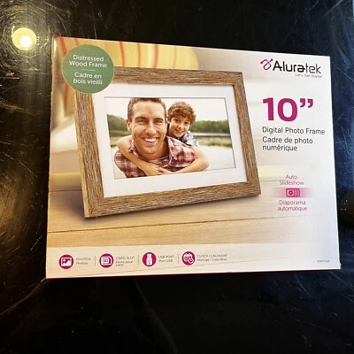 Aluratek 10” Digital Distressed Wood Photo Frame Auto Slideshow Open Box - Image 1 of 4