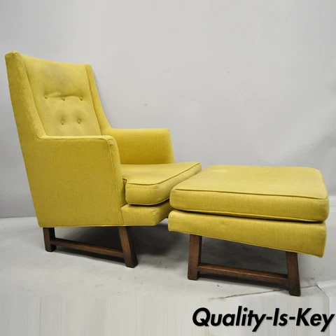 Edward Wormley for Dunbar Walnut Frame High Back Lounge Chair and Ottoman Cover