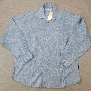 Alex Cannon Dress Shirt Button Up Blue Paisley Cotton Long Sleeve Mens M NWT - Picture 1 of 11