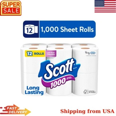 Scott 1000 Toilet Paper, 12 Rolls, 1,000 Sheets per Roll
