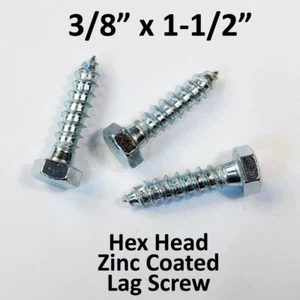 (440) 3/8" x 1-1/2" Lag Screws WHITE ZINC Hex Head Heavy Duty Wood Lag Bolt Bulk - Picture 1 of 3