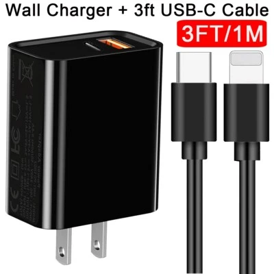 18W USB-C Fast Wall Charger+3ft Cable For iPhone SE 2022 SE 2020 8 7 6 5s iPad 9 - Image 1 of 4