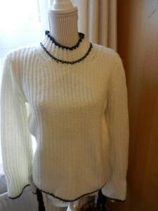 Grobstrickpullover weiß/schwarz mit Besatz Gr. S - Bild 1 von 8