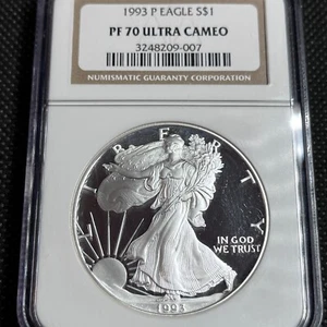 1993 P PROOF SILVER EAGLE NGC PF70 ULTRA CAMEO CLASSIC BROWN LABEL    #508 - Picture 1 of 4