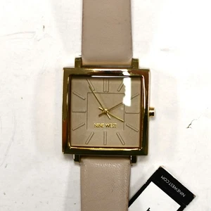 Nine West Watch Women Gold Tone Square Case White Faux Leather Works - Picture 1 of 5