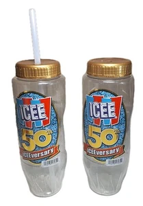 Icee 50th ICEEversary 32 Oz Plastic Tumblers (Lot of 2) One Straw Made in USA - Picture 1 of 8