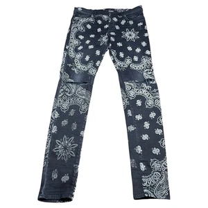 AMIRI Flocked Paisley Bandana Jeans Aged Black Size 38 Designer Authentic Men’s - Picture 1 of 12