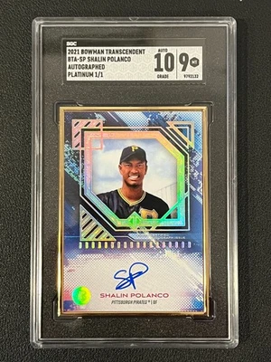 Shalin Polanco 2021 Bowman Transcendent Auto Platinum 1/1 Framed SGC 10/9 Pirate - Image 1 of 2